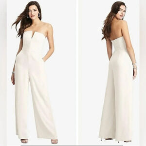 NEW Dessy Collection STRAPLESS NOTCH CREPE JUMPSUIT WITH POCKETS IN IVORY